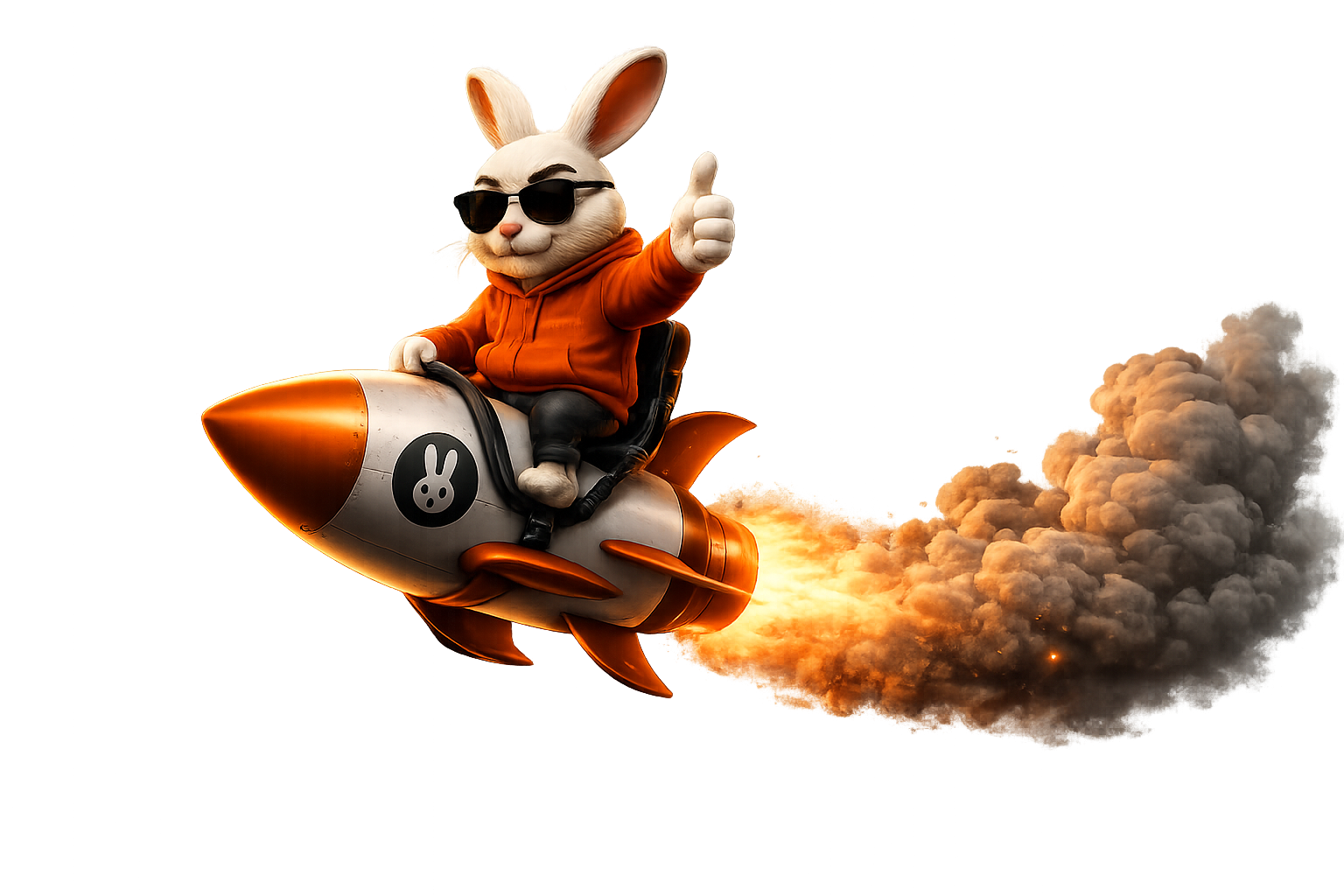 LazyRabbit mascot riding a rocket